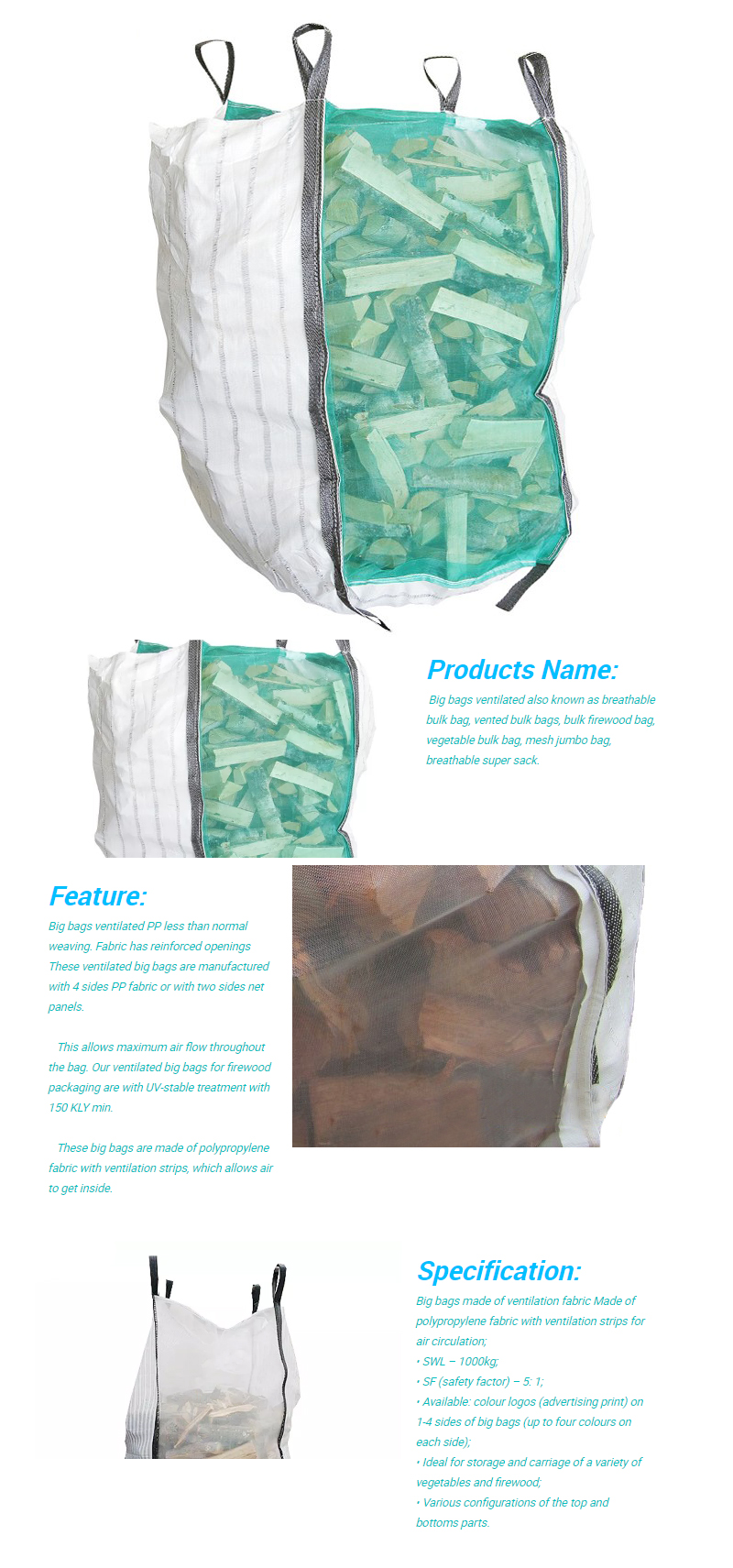 mesh and pp big bag for firewood 1000kg can also be used for agriculture products 5